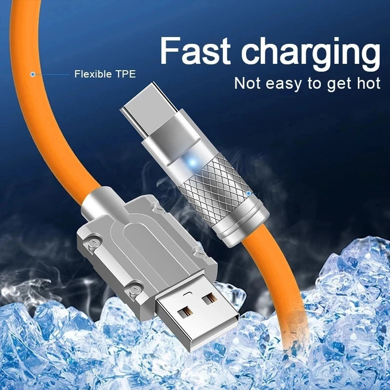 3PCS 120W Super Fast Charge Type-C Liquid Silicone Cable Quick Charge USB C Lines For Samsung Apple USB Phone Data Wire