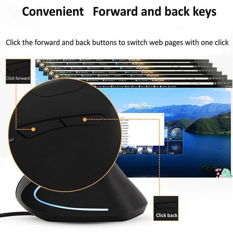 Wired Right Hand Vertical RGB Mouse Ergonomic Gaming Mouse 3200DPI USB Optical Wrist Healthy Mouse for PC Computer