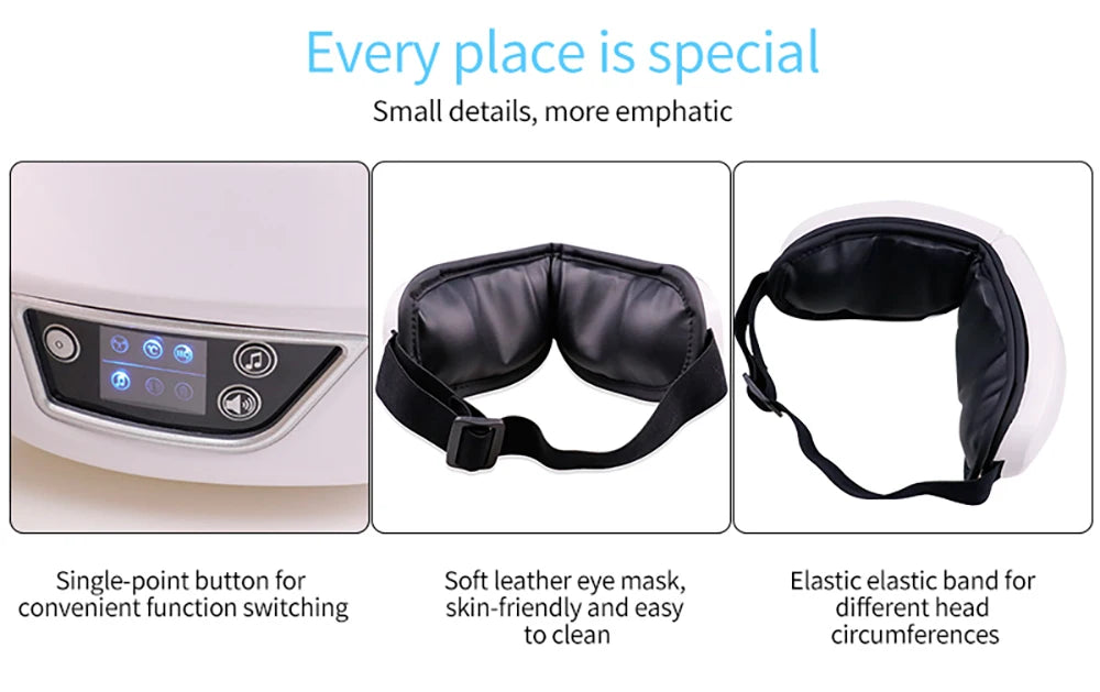 6D Smart Vibration Eye Massager Airbag Compress Eye Care Instrument Bluetooth Music Eye Massage Sleeping Mask Eye Relax Fatigue