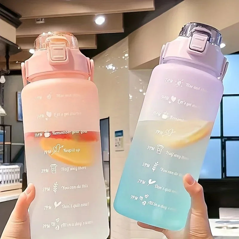 2L Water Bottle With Straw Large Capacity Sports Water Bottle Travel Fitness Sports Portable Drinking Bottles With Time Marker