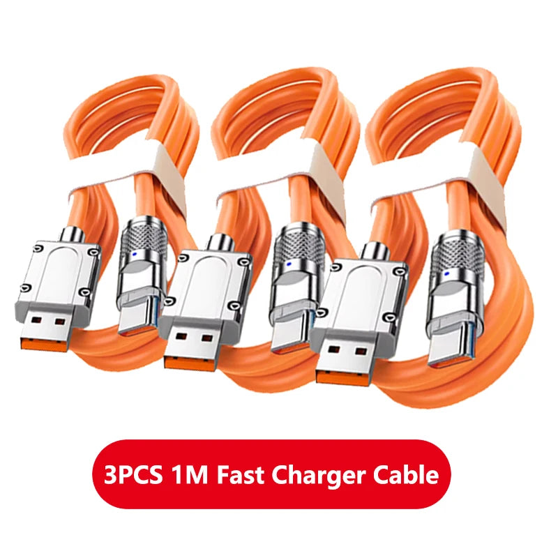 3PCS 120W Super Fast Charge Type-C Liquid Silicone Cable Quick Charge USB C Lines For Samsung Apple USB Phone Data Wire