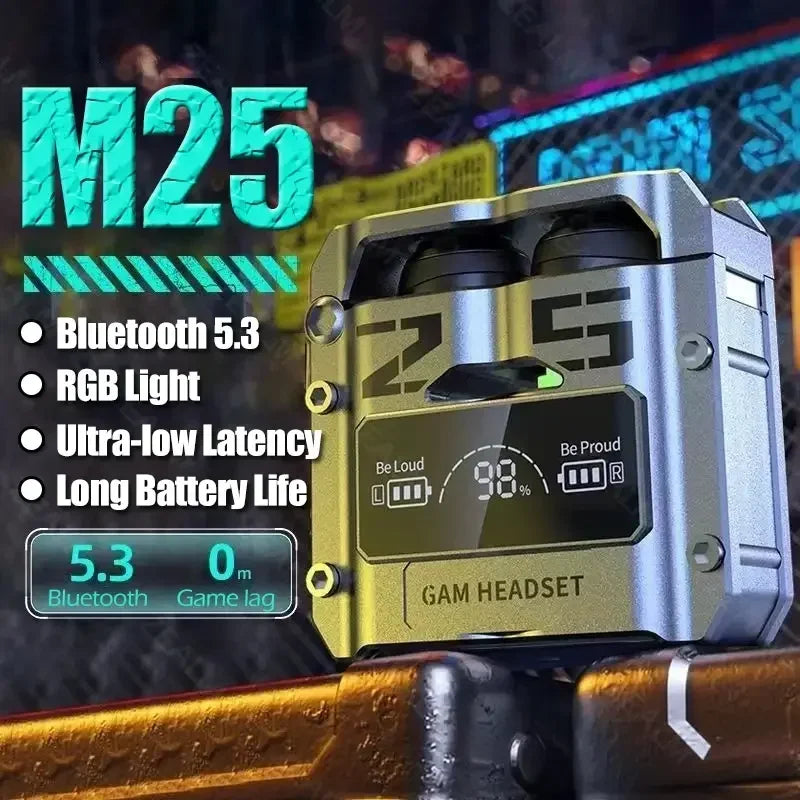 M25 Original Bluetooth 5.3 TWS Wireless Headphones LED Display Stereo Touch Control Noise Reduction Earbuds