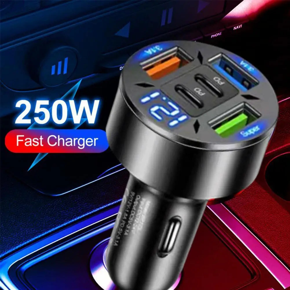 250W 5 Ports Car Charger Fast Charging PD QC3.0 USB C Car Phone Charger Type C Adapter In Car For Phone