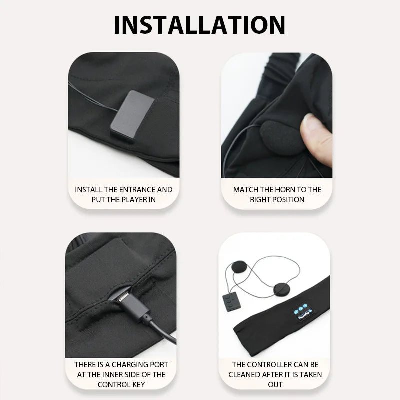 Wireless Bluetooth Headband Sleeping Headphones Sports Earphone/Headscar Music Hat with HD Stereo Speakers Eye Mask  for Side Sl