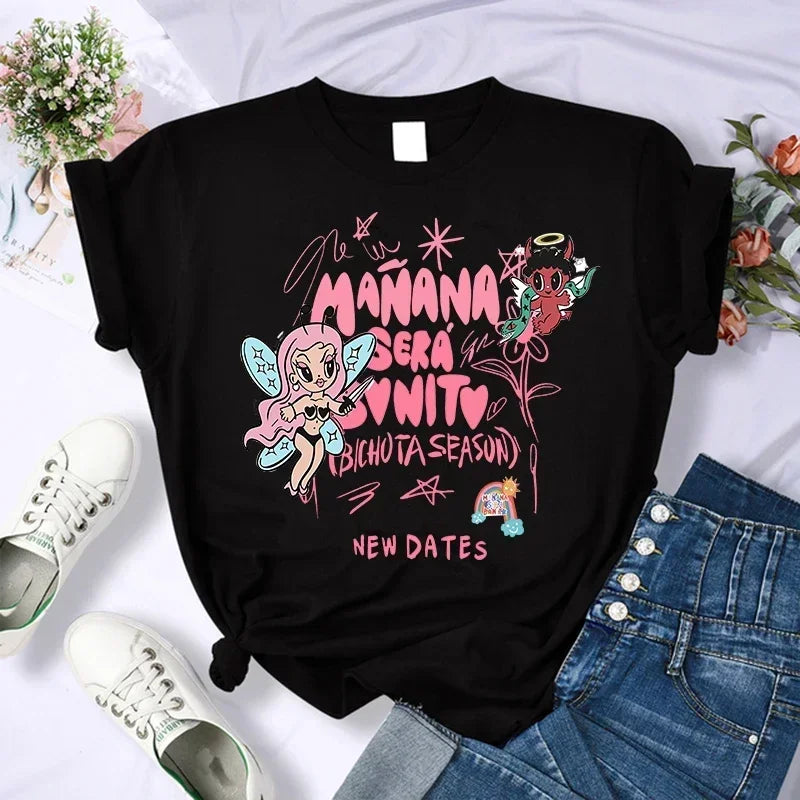 Y2k 90s Manana Sera Bonito Bichota Karol G T Shirt Women Short Sleeve Woman Graphic T Shirts O Neck Tee Trendy Clothing