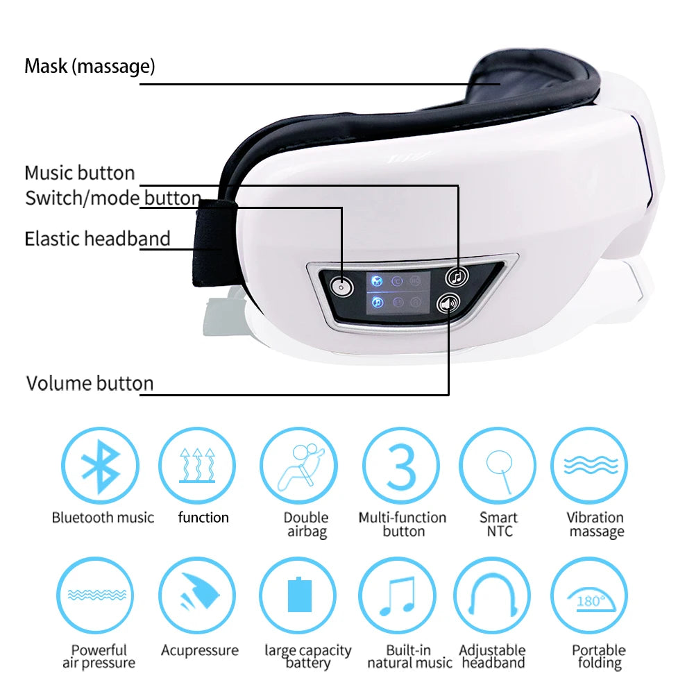 6D Smart Vibration Eye Massager Airbag Compress Eye Care Instrument Bluetooth Music Eye Massage Sleeping Mask Eye Relax Fatigue