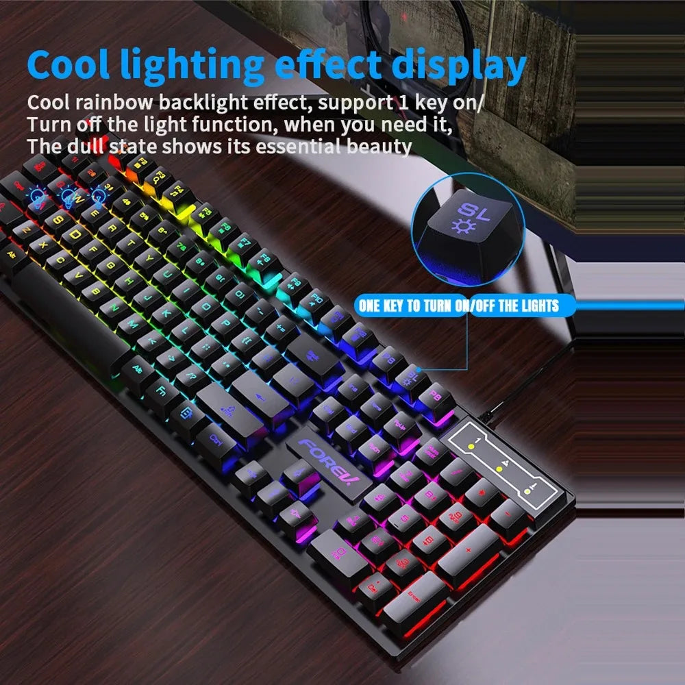 Mechanical keyboard with RGB lighting on a wooden surface