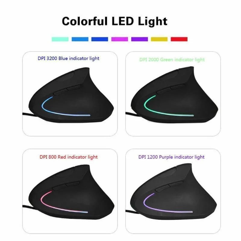 Wired Right Hand Vertical RGB Mouse Ergonomic Gaming Mouse 3200DPI USB Optical Wrist Healthy Mouse for PC Computer