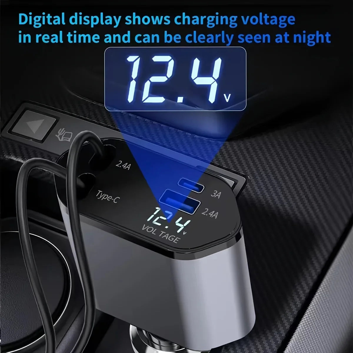 4-in-1 120W Car Charger Retractable Car Adapter USB Type C Fast Charger Cable For IPhone/Samsung