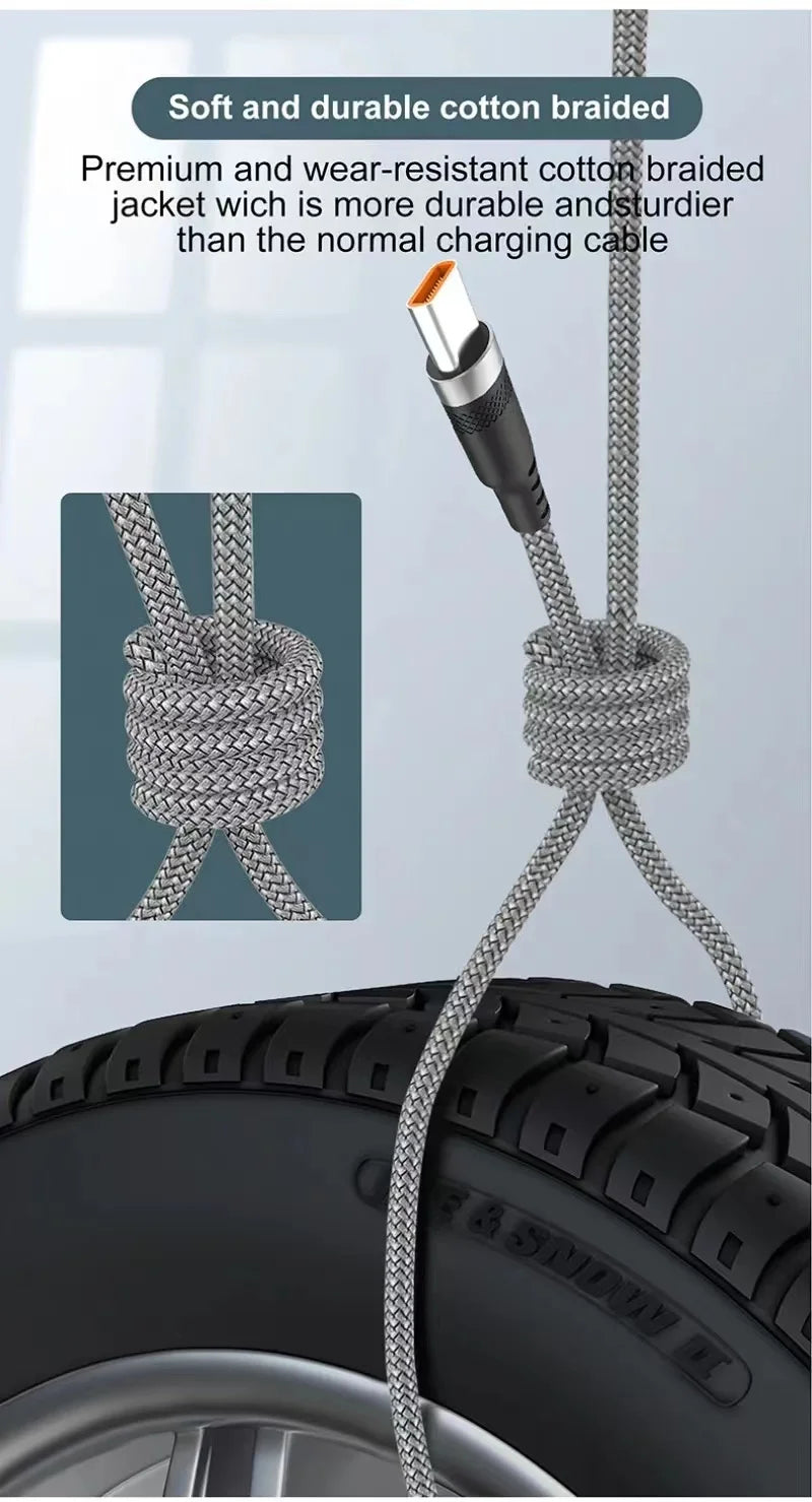 5A USB-C Fast Charge Cable - Braided Sync Cord for iPhone & Samsung