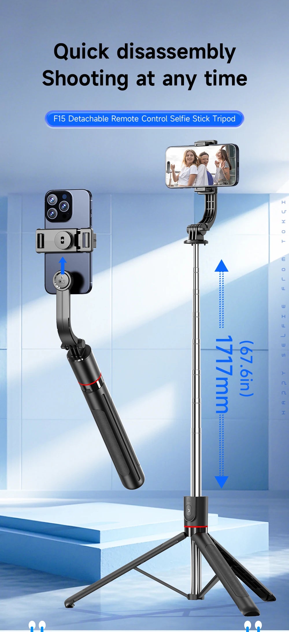 Selfie Stick 68 Inch Phone Desktop Stand Tripod for Iphone Android Smartphone Shooting Vlog