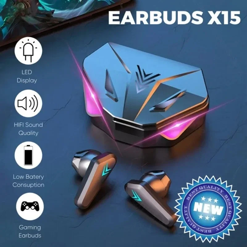Wireless Bluetooth Headset LED Display Gamer Earbuds with Mic Wireless Headphones Noise Cancelling Bluetooth Earphones X15