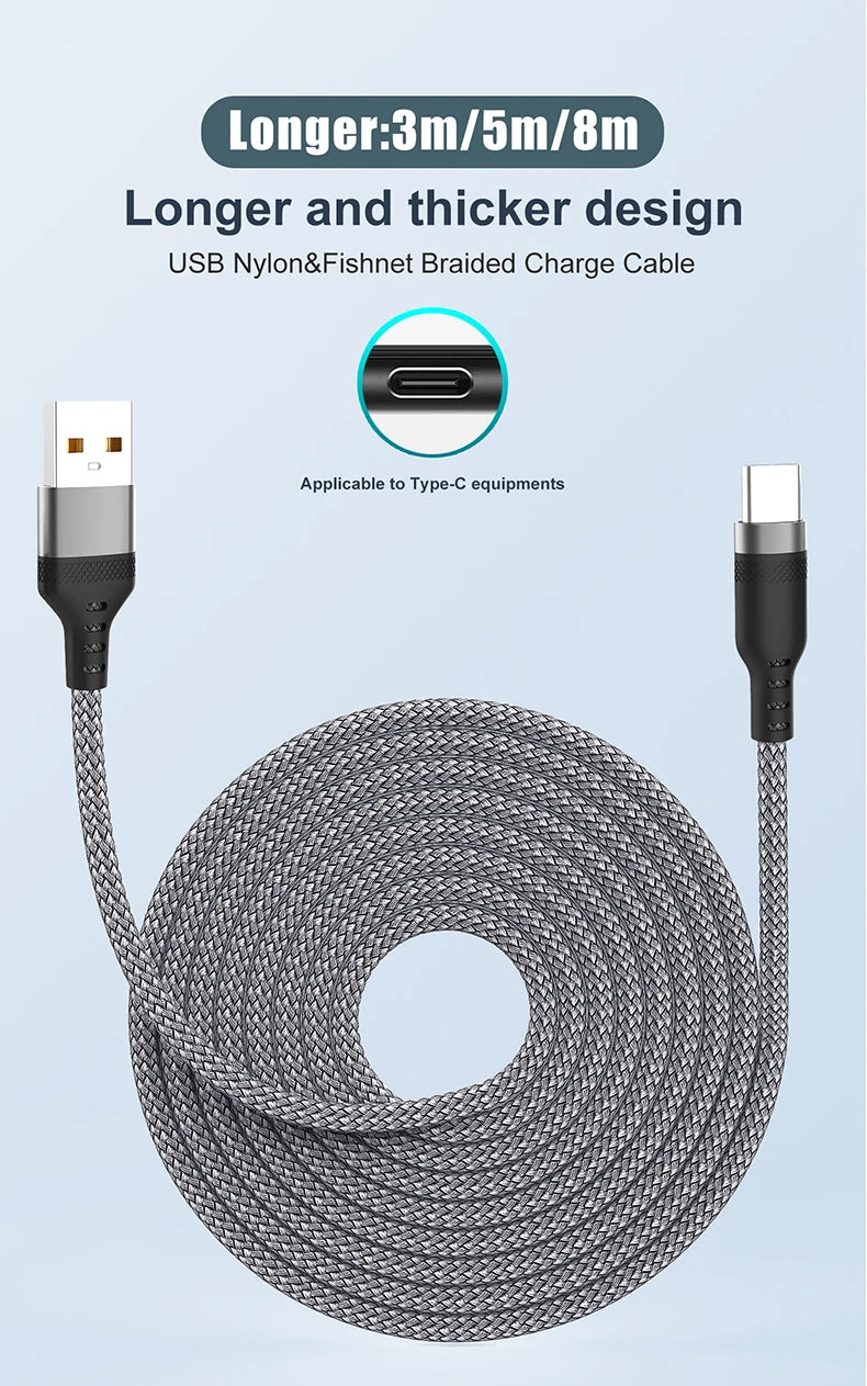 5A USB-C Fast Charge Cable - Braided Sync Cord for iPhone & Samsung