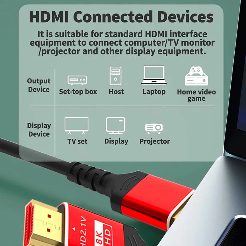 8K HDTV 21 Cable 1M 1.5M 2M 48Gbps eARC Dolby Vision Ultra High Speed Compatible for Xiaomi TV Box PS5 60Hz