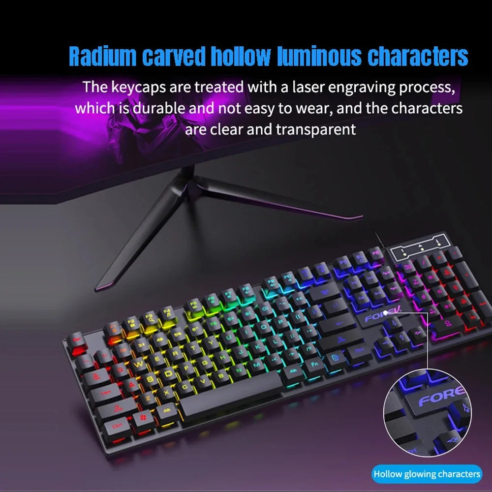 Full-size 104-key RGB Gaming Keyboard with mechanical feel on desk