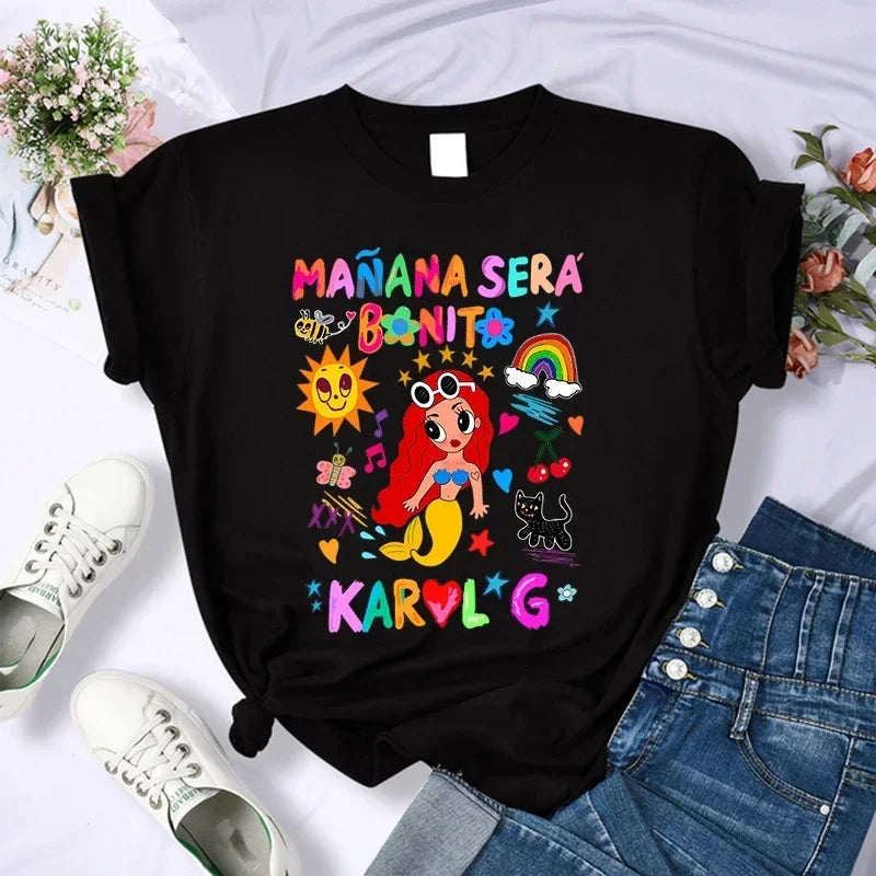 Y2k 90s Manana Sera Bonito Bichota Karol G T Shirt Women Short Sleeve Woman Graphic T Shirts O Neck Tee Trendy Clothing
