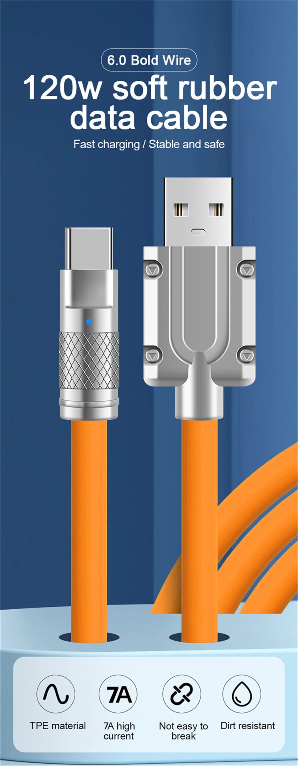 3PCS 120W Super Fast Charge Type-C Liquid Silicone Cable Quick Charge USB C Lines For Samsung Apple USB Phone Data Wire