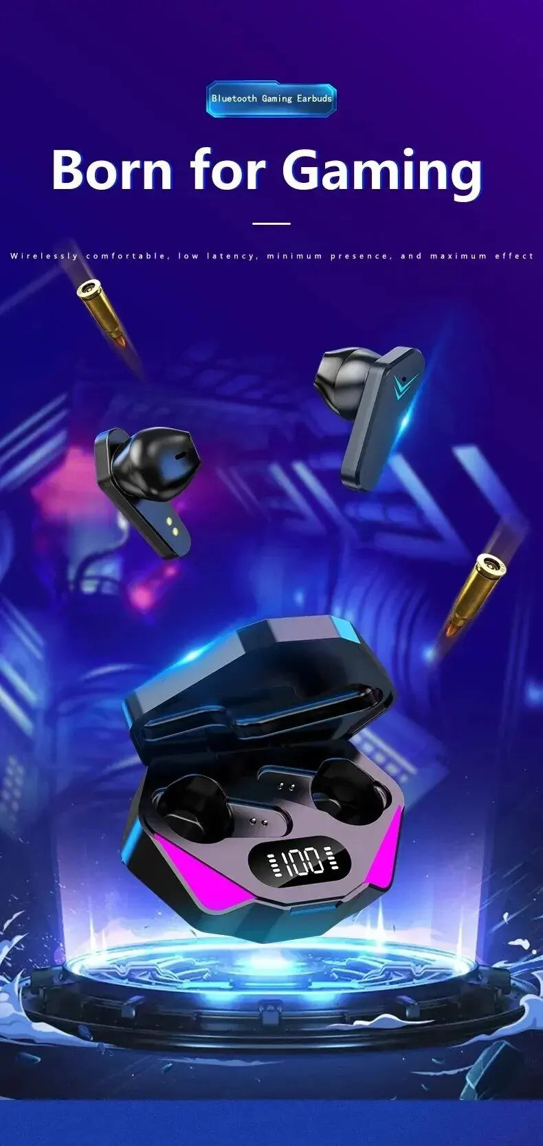 Wireless Bluetooth Headset LED Display Gamer Earbuds with Mic Wireless Headphones Noise Cancelling Bluetooth Earphones X15