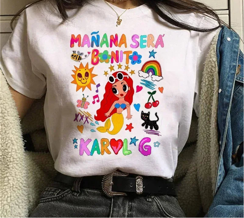 Y2k 90s Manana Sera Bonito Bichota Karol G T Shirt Women Short Sleeve Woman Graphic T Shirts O Neck Tee Trendy Clothing