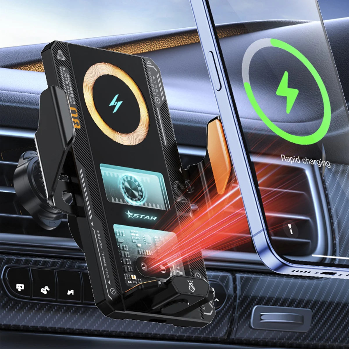 Car Smart Sensing Automatic Clamping Mounts For Samsung iPhone Phone Holder Wireless Charger Mounts 15W/66W Fast Charging