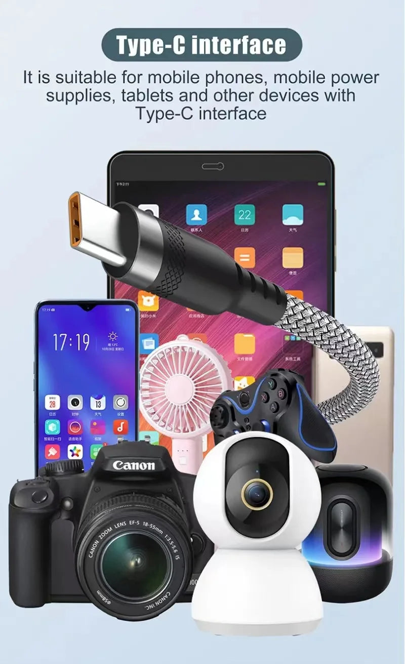 5A USB-C Fast Charge Cable - Braided Sync Cord for iPhone & Samsung