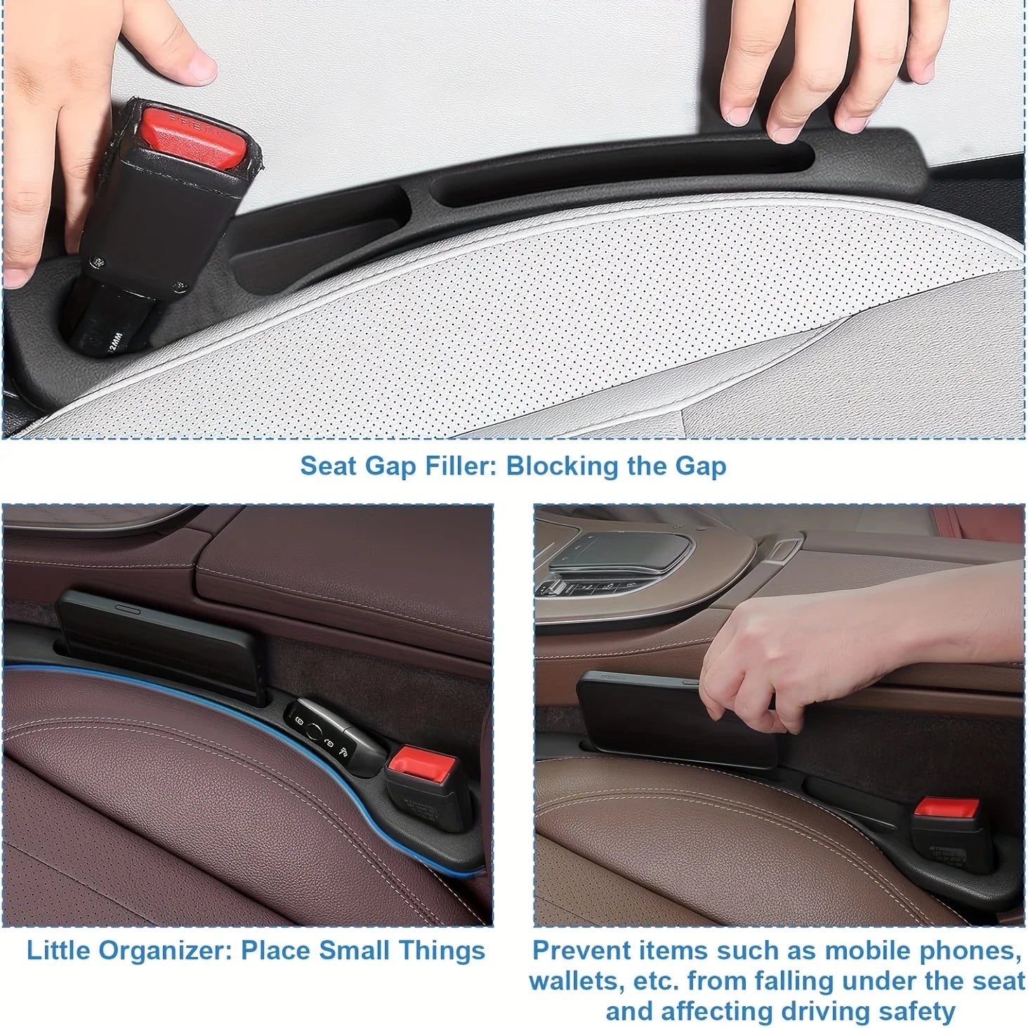 2pc Car Seat Gap Filler Organizer Waterproof Car Seat Gap Plug Strip with 2 Grooves Seat Gap Storage Auto Interior Accessories